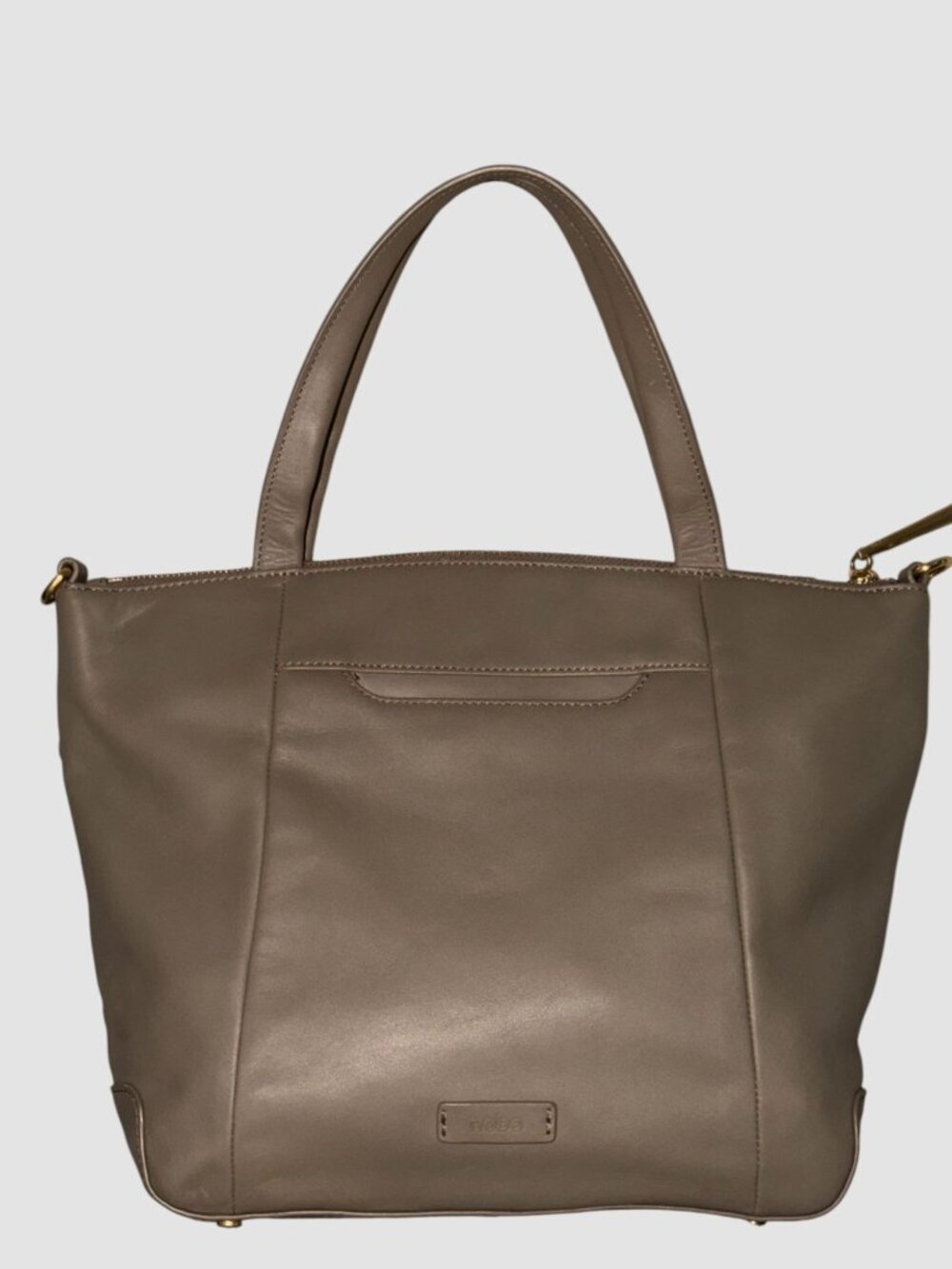HOBO Double Zip Satchel Taupe Matte Leather Brass Shoulder Bag Detachable Strap - Picture 6 of 12